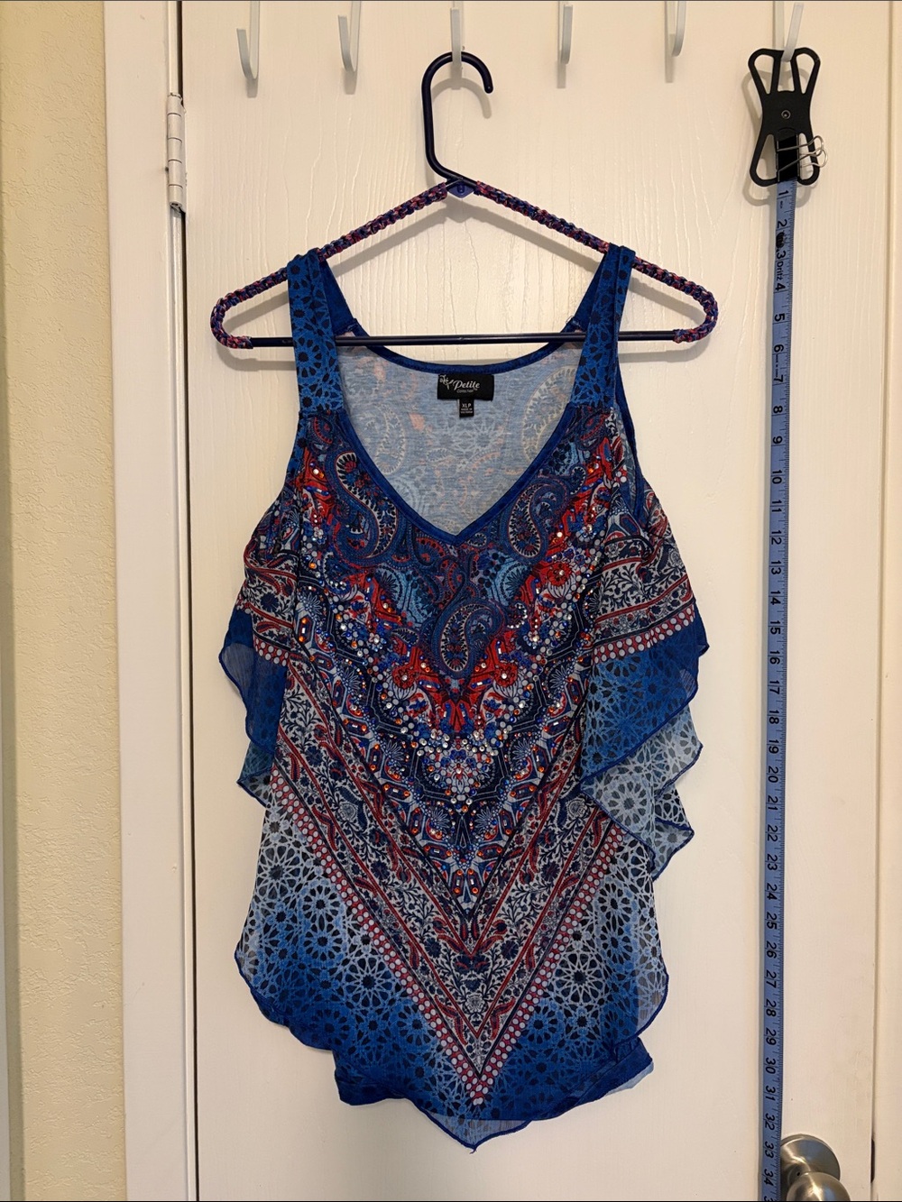 Blue Paisley Ruffle-Trim V-Neck Camisole
